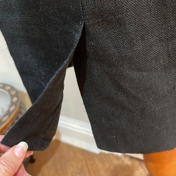 Harvey Benard skirt 100% linen lined slit midi black women’s size 8P petite - Picture 8 of 10